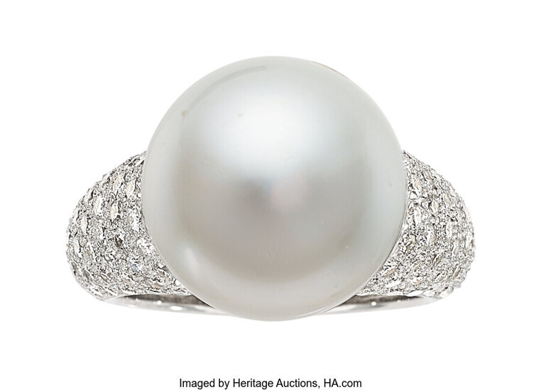 South Sea Cultured Pearl, Diamond, White Gold Ring Stones:...