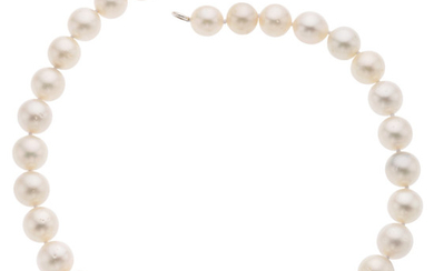 South Sea Cultured Pearl, Silver Necklace The necklace features...