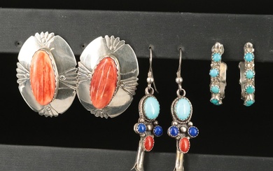 Southwestern Sterling Gemstone Earrings Including Ben Yazzie, Navajo Diné