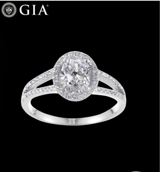 Sparkle Diamond Ring with 2.30 Ct ideal cut oval Diamond with Gia certificate Excellent Excellent - 18 kt. White gold - Ring - 2.30 ct Diamond - Diamonds