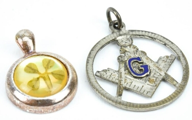 Sterling Antique Masonic Pendant & Clover Pendant