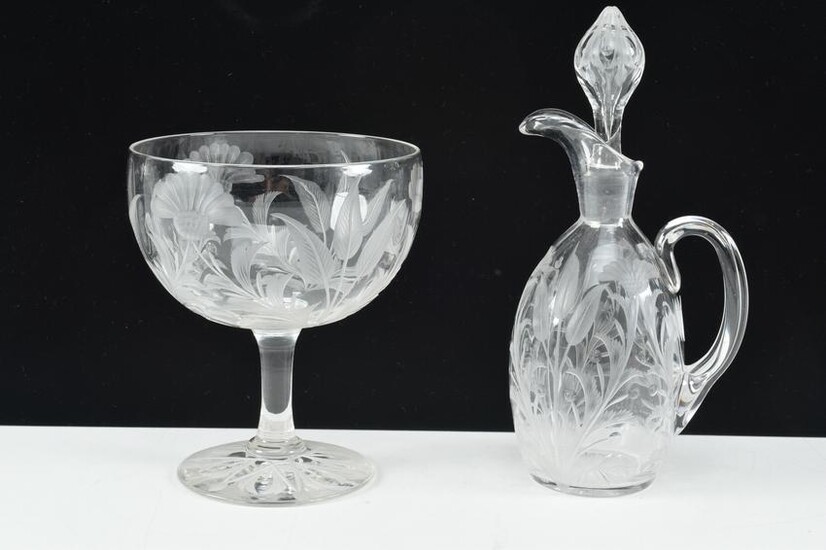 Sterling Glass Co. Cincinnati Ohio engraved compote and