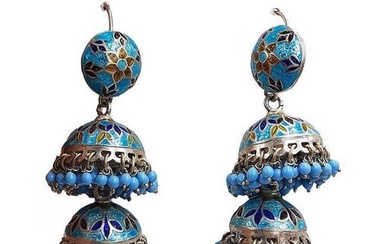 Sterling Silver And Enamel Traditional Indian Earrings