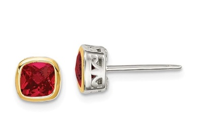 Sterling Silver w/14k Accent Created Ruby Square