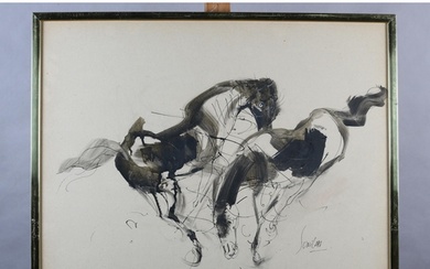 Sunil Das, Indian (1939-2015), Study of two horses, mixed me...