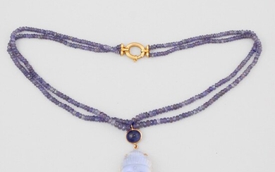 TANZANITE, GLASS PASTE AND GOLD NECKLACE