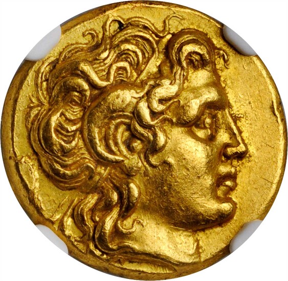 THRACE. Kingdom of Thrace. Lysimachos, 323-281 B.C. AV Stater (8.55 gms), Alexandria Troas Mint, ca. 297/6-282/1 B.C. NGC AU, Strike: 5/...