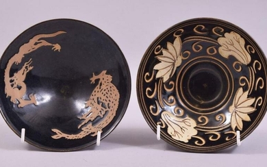 TWO CHINESE JIAN WARE BOWLS, one decorated with flower