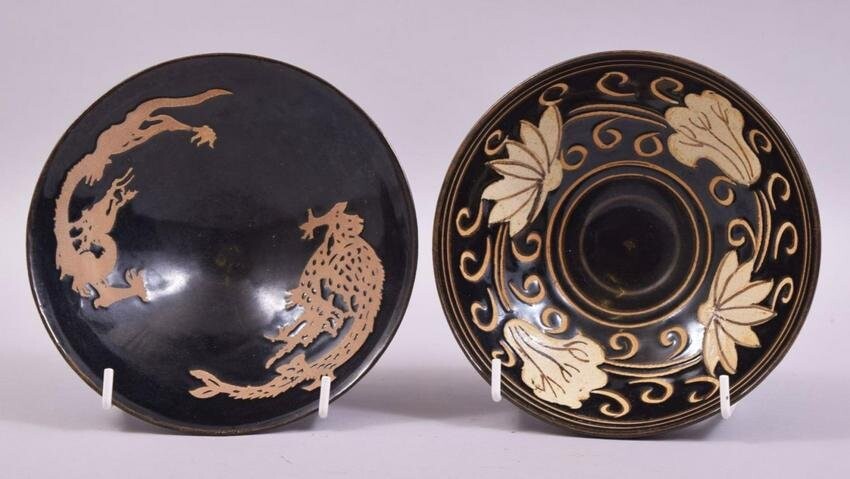 TWO CHINESE JIAN WARE BOWLS, one decorated with flower