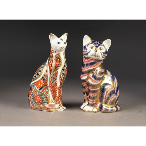 TWO MODERN ROYAL CROWN DERBY IMARI CHINA PAPERWEIGHTS OF CAT...