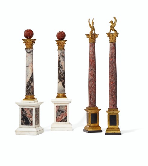 TWO PAIRS OF ITALIAN ORMOLU-MOUNTED HARDSTONE COLUMNS, LATE 19TH/EARLY 20TH CENTURY