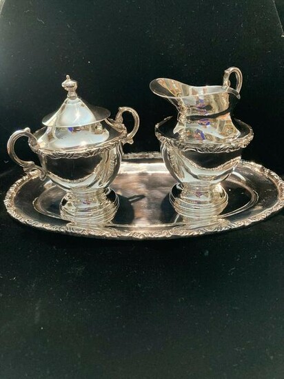 Tea set tray creamer sugar bowl sterling silver 925