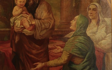 "The Holy Family" - Large religious scene, oil on canvas,...