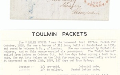 The Toulmin Packet Service Australia to U.K. Voyage 34 1848 (27 Sept.) entire letter from Gunni...