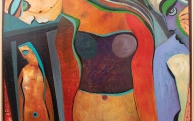 Theo Mackaay (1950), an abstract painting of three female figures,...