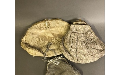 Three 20th century evening bags, the first in oyster silk co...