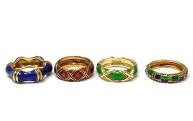 Three Gold and Enamel Band Rings, Tiffany & Co., and Band Ring, Cartier