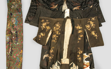 Three Japanese Silk Kimono and One Japanese Silk Priest Robe