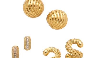 Three Pairs of Gold Earrings