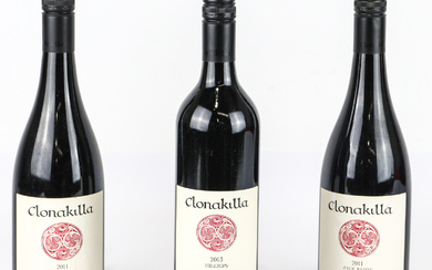 Three bottles of Canberra District Clonakilla Shiraz, comprising Jack Reidy...