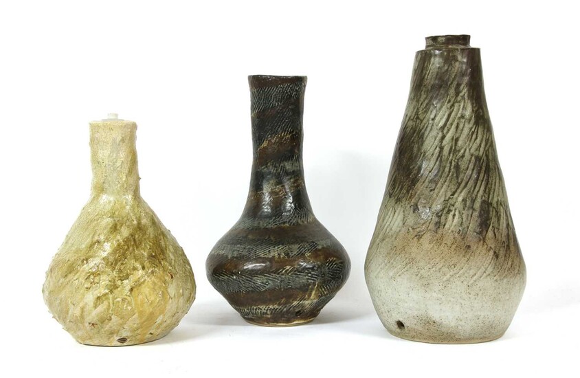 Three stoneware glazed lamp bases