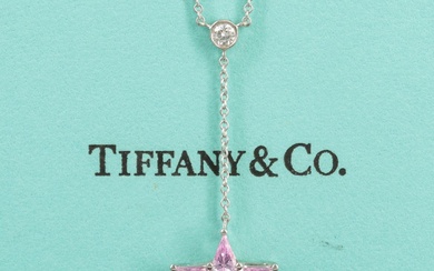 Tiffany & Co. Platinum Pink Sapphire and Diamond Star Drop Necklace