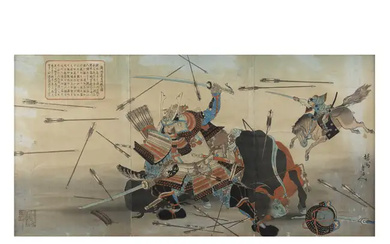 Toyohara Chikanobu (1838 – 1912) A Japanese woodblock print, oban triptyque, depicting...