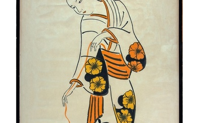 Tsugouharu Foujita (Tokyo, 1886 - Zurigo, 1968), Geisha jouant avec un chaton. 1926.