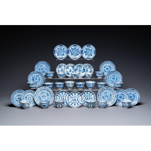 Twenty Chinese blue and white saucers and nineteen cups, Kan...