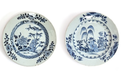 Two 19th century Chinese export blue and white porcelain pla...