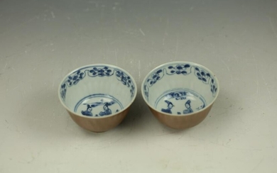Two Chinese Blue White Porcelain Cups