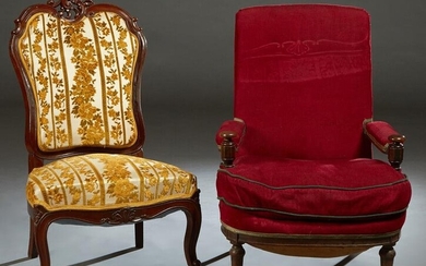 Two French Carved Walnut Chairs, 19th c., one a Louis