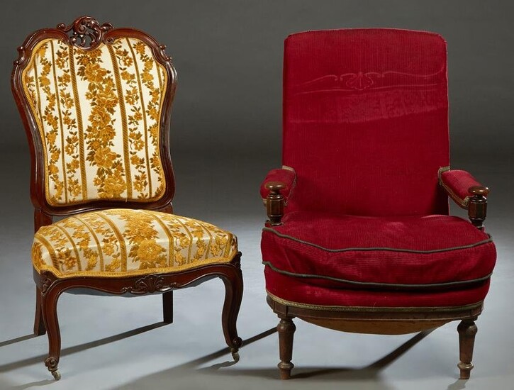Two French Carved Walnut Chairs, 19th c., one a Louis