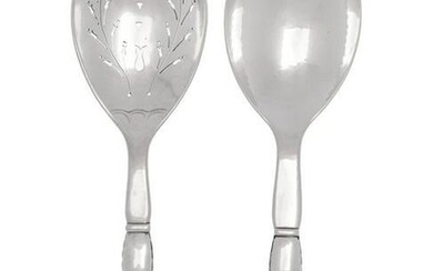 Two Georg Jensen Ornamental Silver Serving Spoons