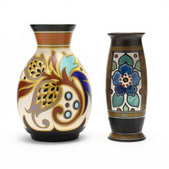 Two Gouda Art Deco Pottery Vases