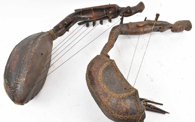 Two Mangbetu, Democratic Republic of Congo Kudi (arched harp) with...