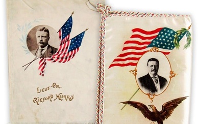 Two Silk Menus Depicting Theodore Roosevelt, ca. 1901 & 1908