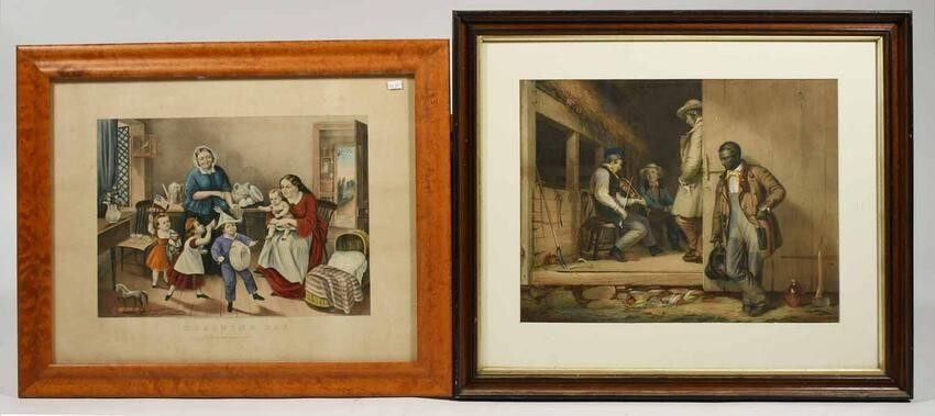 Two antique lithographs, Currier & Ives and other