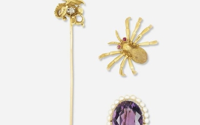 Two brooches and a stickpin