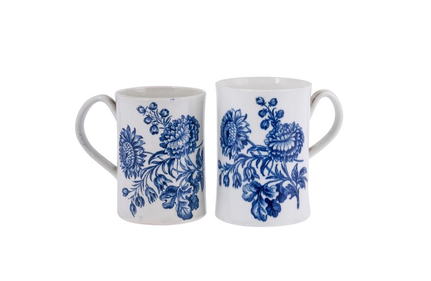 Two similar Worcester blue and white mugs printed with the 'Natural Sprays Group' pattern