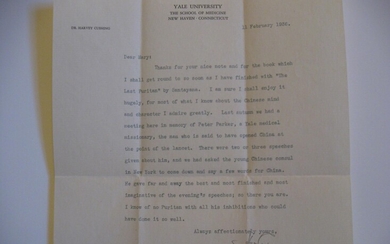 Typed Letter, Signed to Mary Foster, Riverside, Connecticut, wife of Elon Foster (February 11, 1936) about Santayana's The Last Puritan and with comments on the Chinese mind and character.