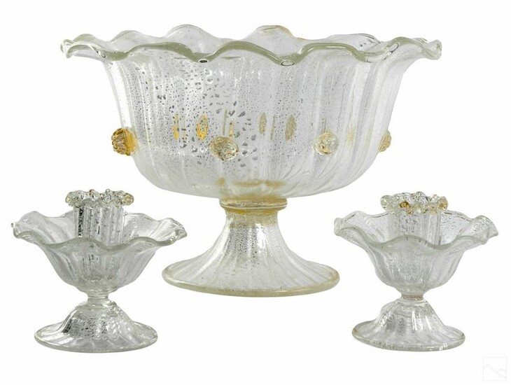 Venetian Art Glass Centerpiece Bowl & Candlesticks