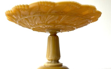 Verrerie PORTIEUX - Centrepiece - Art Deco pressed glass with vegetal motifs slightly in high relief