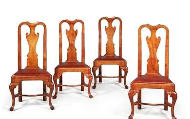 Very Fine and Rare Set of Four Queen Anne Figured Maple Side Chairs, Philadelphia, Circa 1745