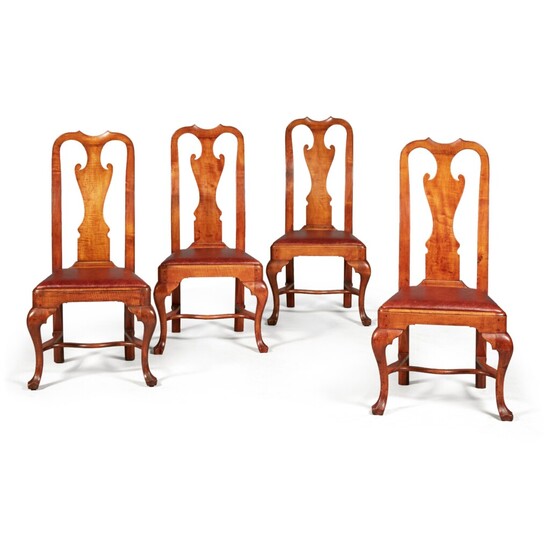 Very Fine and Rare Set of Four Queen Anne Figured Maple Side Chairs, Philadelphia, Circa 1745