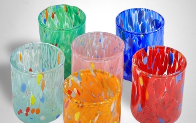 Vetreria Zecchin - Drinking set (6) - Liquor glasses with colored spots - Glass