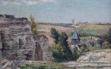 Victor VIGNON (1847-1909) L’église d’Hédouville. Huile sur toile signée en bas à droite, située au...