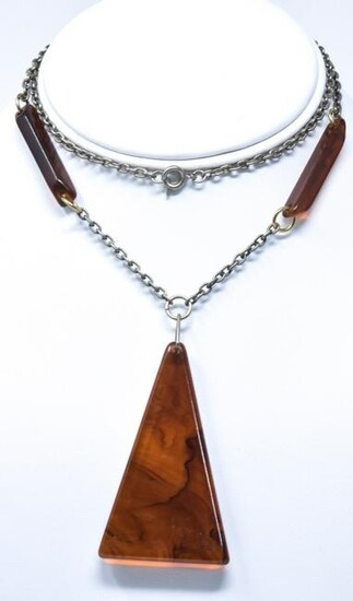 Vintage Faux Amber Acrylic Costume Necklace
