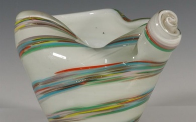 Vintage Hand Blown Curvilinear Glass Vase, Spiral Design
