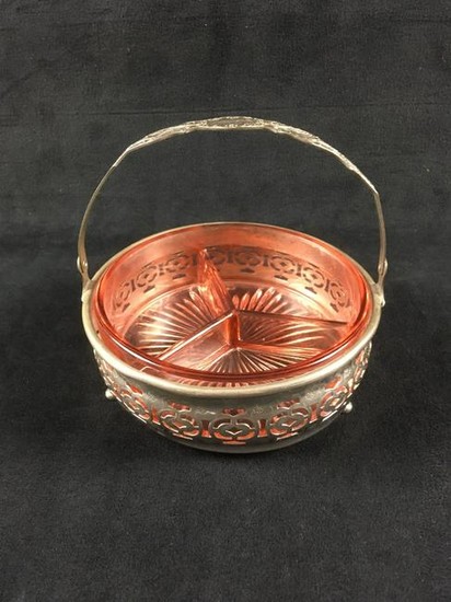 Vintage Pink Depression Glass Divided Condiment Dish in
